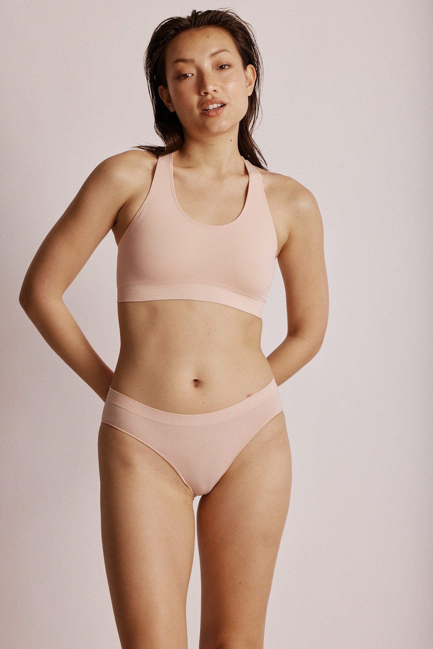 New Look ribbed seamless thong in light pink